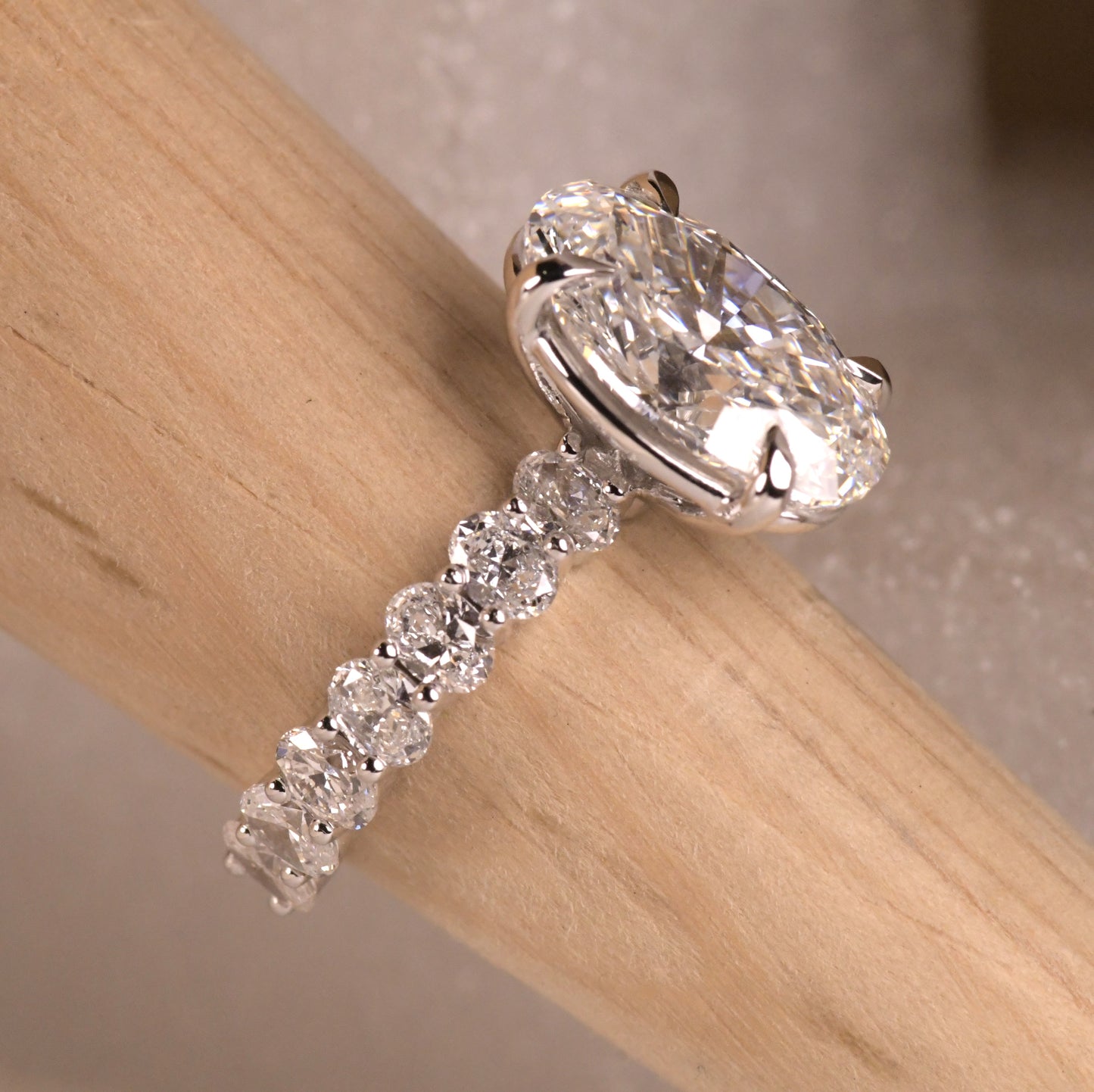 Floating Bubble Prong Oval Diamond Ring