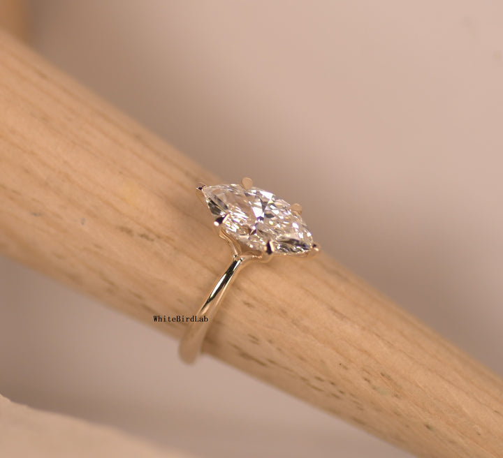 Marquise 14K Yellow Gold Lab Diamond Ring