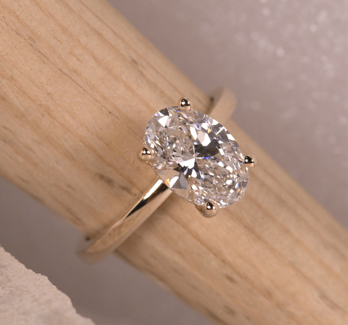 Oval Solitaire Hidden Halo Diamond Ring