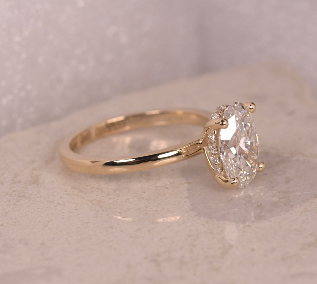 Oval Solitaire Hidden Halo Diamond Ring