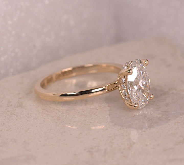 Oval Solitaire Hidden Halo Diamond Ring