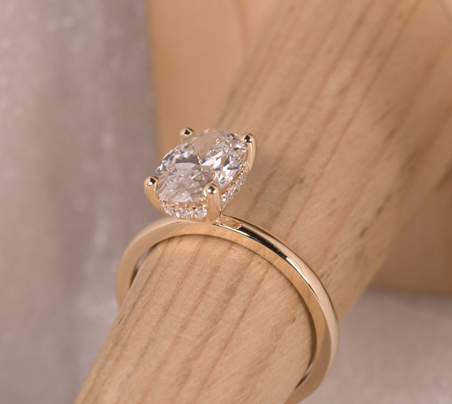 Oval Solitaire Hidden Halo Diamond Ring