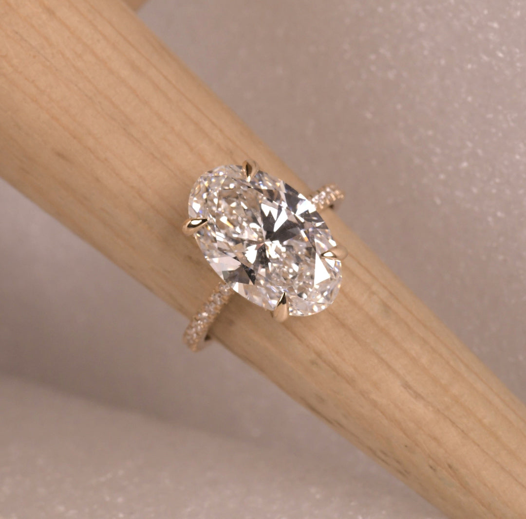 Oval Cut Lab Diamond Engagement Ring with Pave Band