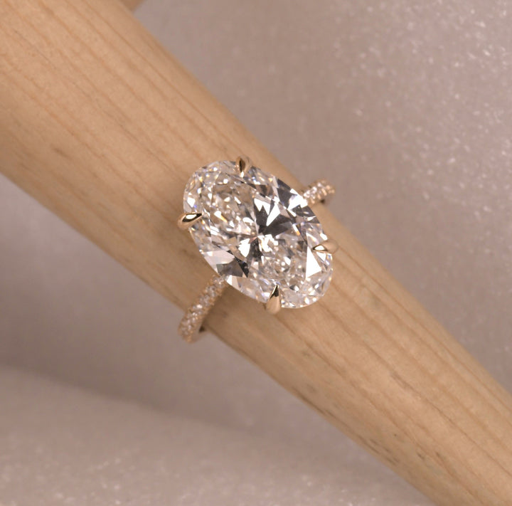 Oval Cut Lab Diamond Engagement Ring with Pave Band