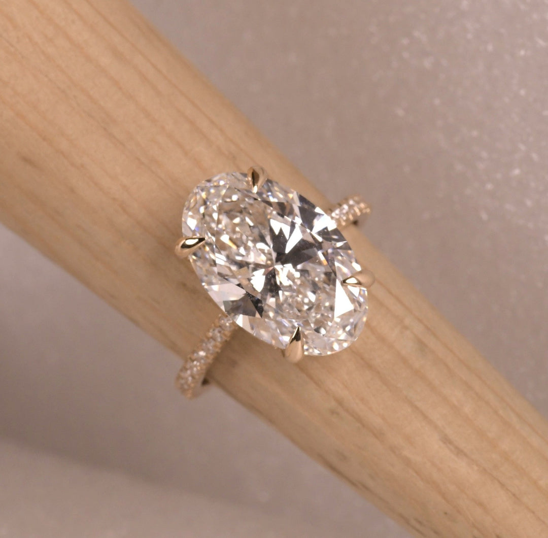 Oval Cut Lab Diamond Engagement Ring with Pave Band