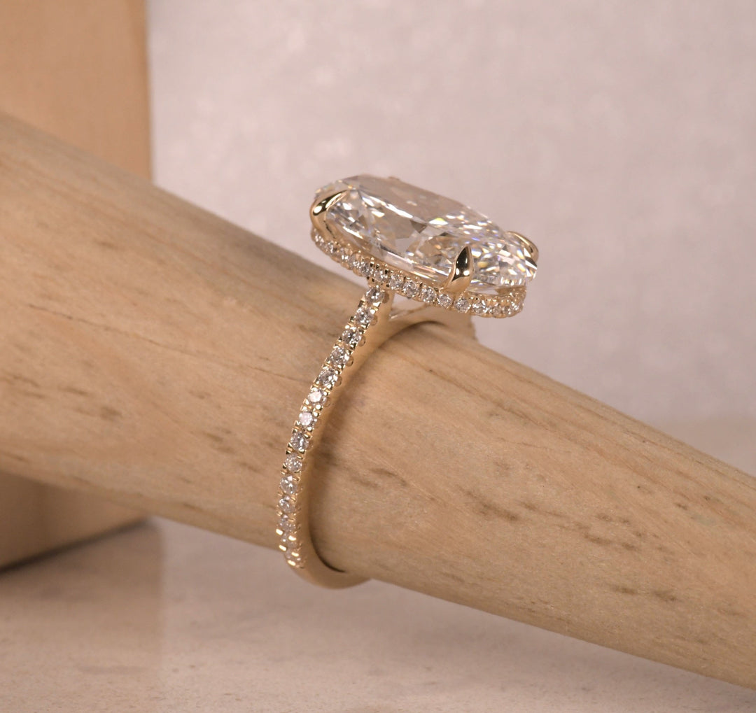 Oval Cut Lab Diamond Engagement Ring with Pave Band