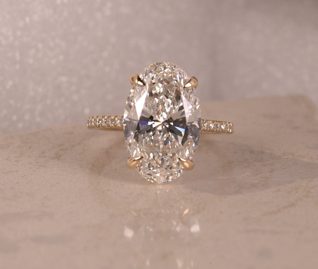 Oval Cut Lab Diamond Engagement Ring with Pave Band