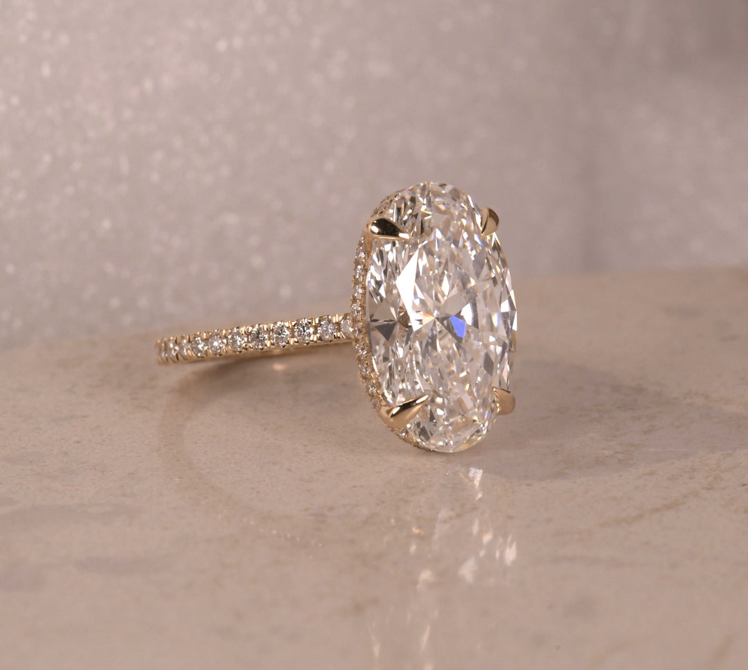 Oval Cut Lab Diamond Engagement Ring with Pave Band