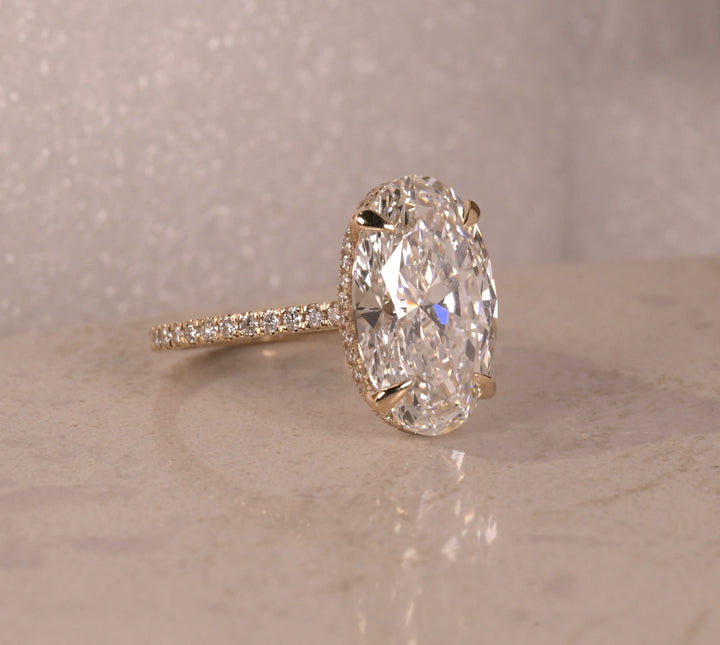 Oval Cut Lab Diamond Engagement Ring with Pave Band