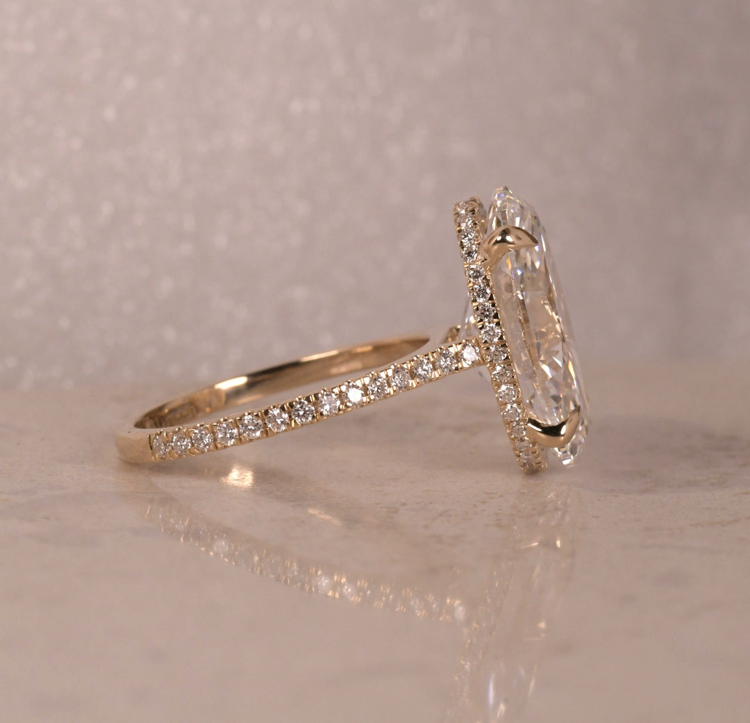 Oval Cut Lab Diamond Engagement Ring with Pave Band
