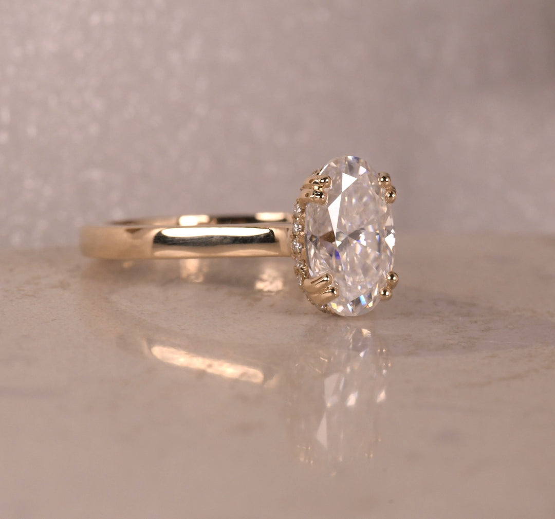 Oval Cut Lab Diamond Engagement Ring with Pave Band