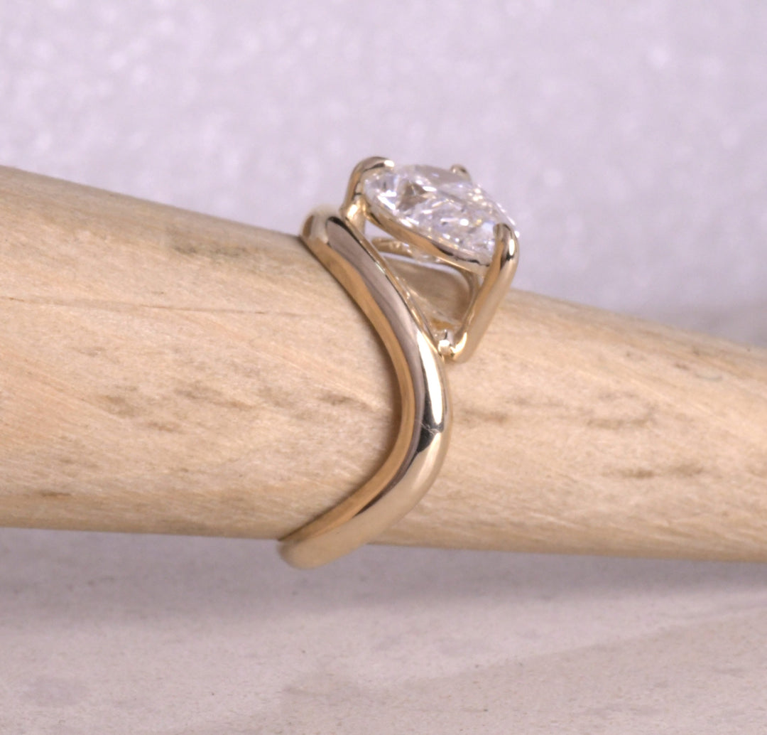 Pear Cut Lab Diamond Curved Solitaire Ring