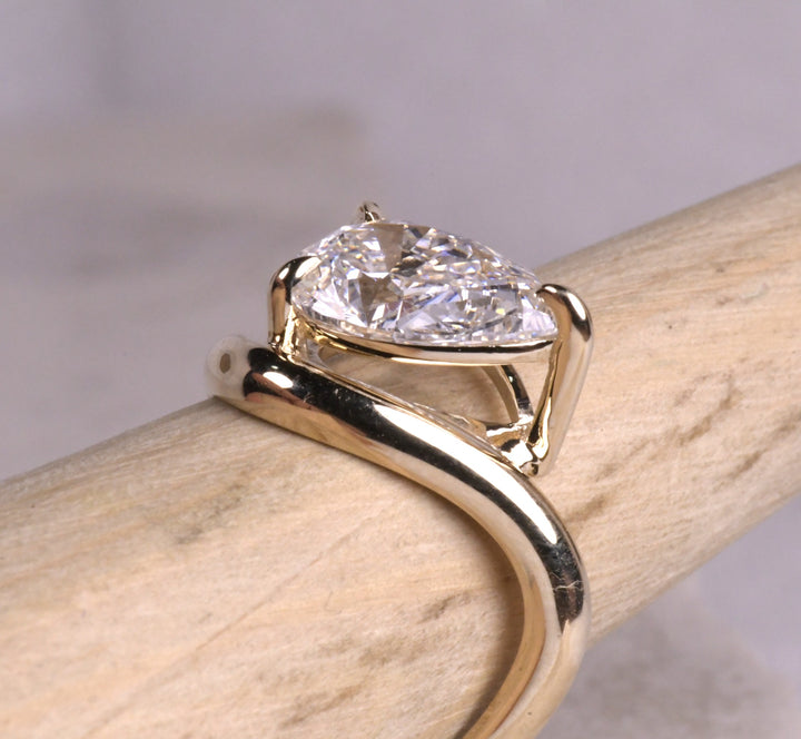 Pear Cut Lab Diamond Curved Solitaire Ring