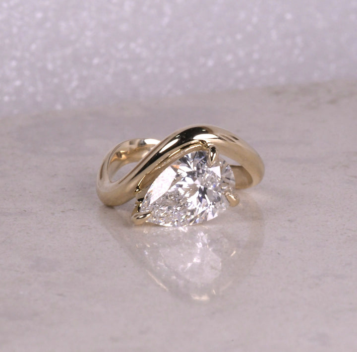 Pear Cut Lab Diamond Curved Solitaire Ring
