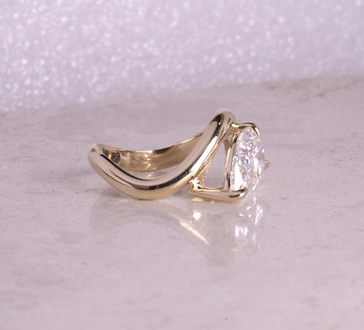 Pear Cut Lab Diamond Curved Solitaire Ring