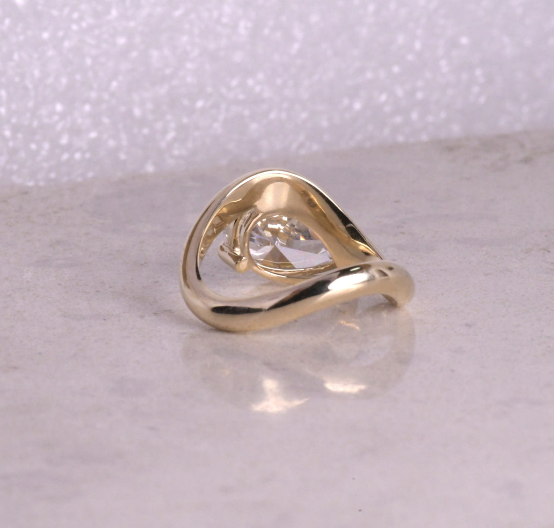 Pear Cut Lab Diamond Curved Solitaire Ring