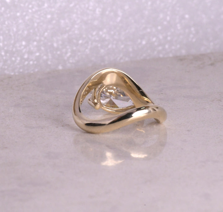 Pear Cut Lab Diamond Curved Solitaire Ring