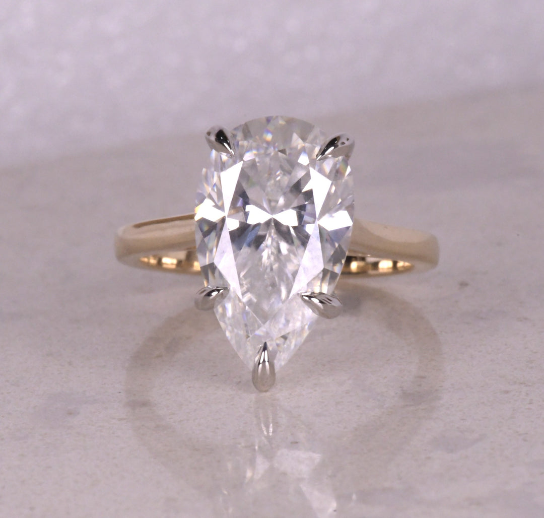Pear Cut Lab Diamond 14K Two Tone Gold Ring