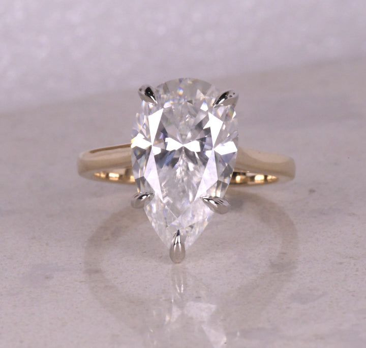 Pear Cut Lab Diamond 14K Two Tone Gold Ring