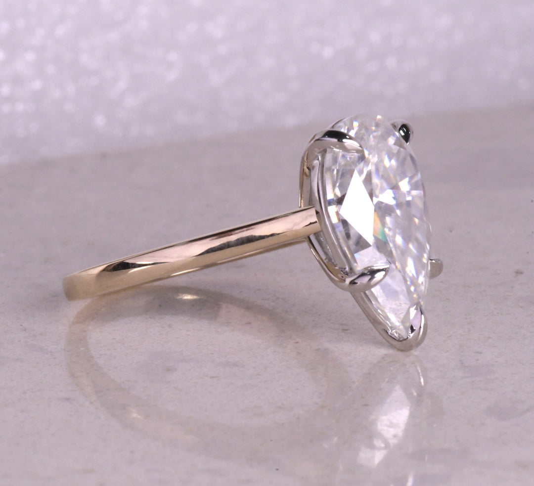 Pear Cut Lab Diamond 14K Two Tone Gold Ring