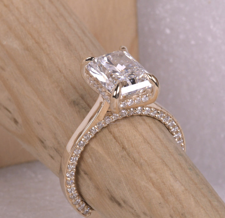 Radiant Cut Lab Diamond Split Shank Pave Accent Ring