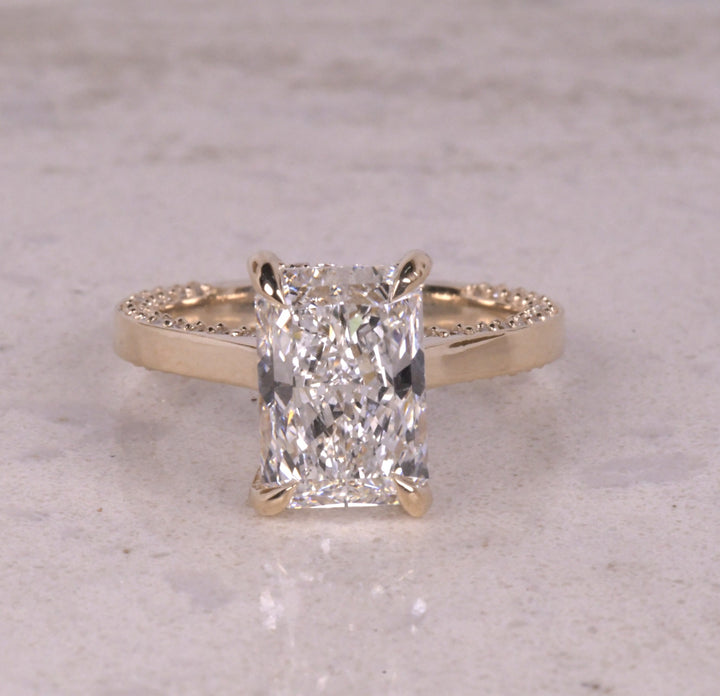Radiant Cut Lab Diamond Split Shank Pave Accent Ring