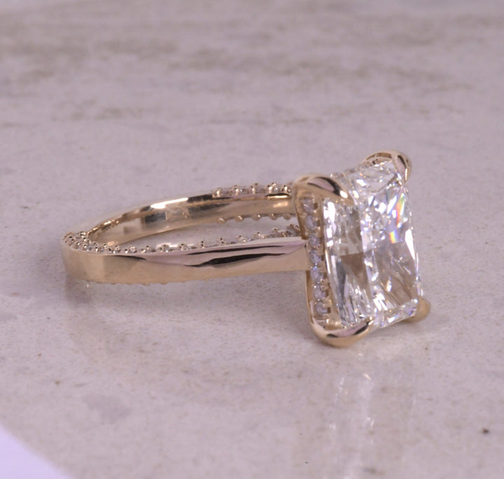 Radiant Cut Lab Diamond Split Shank Pave Accent Ring