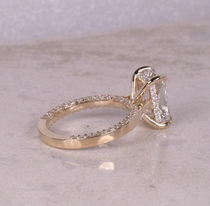 Radiant Cut Lab Diamond Split Shank Pave Accent Ring