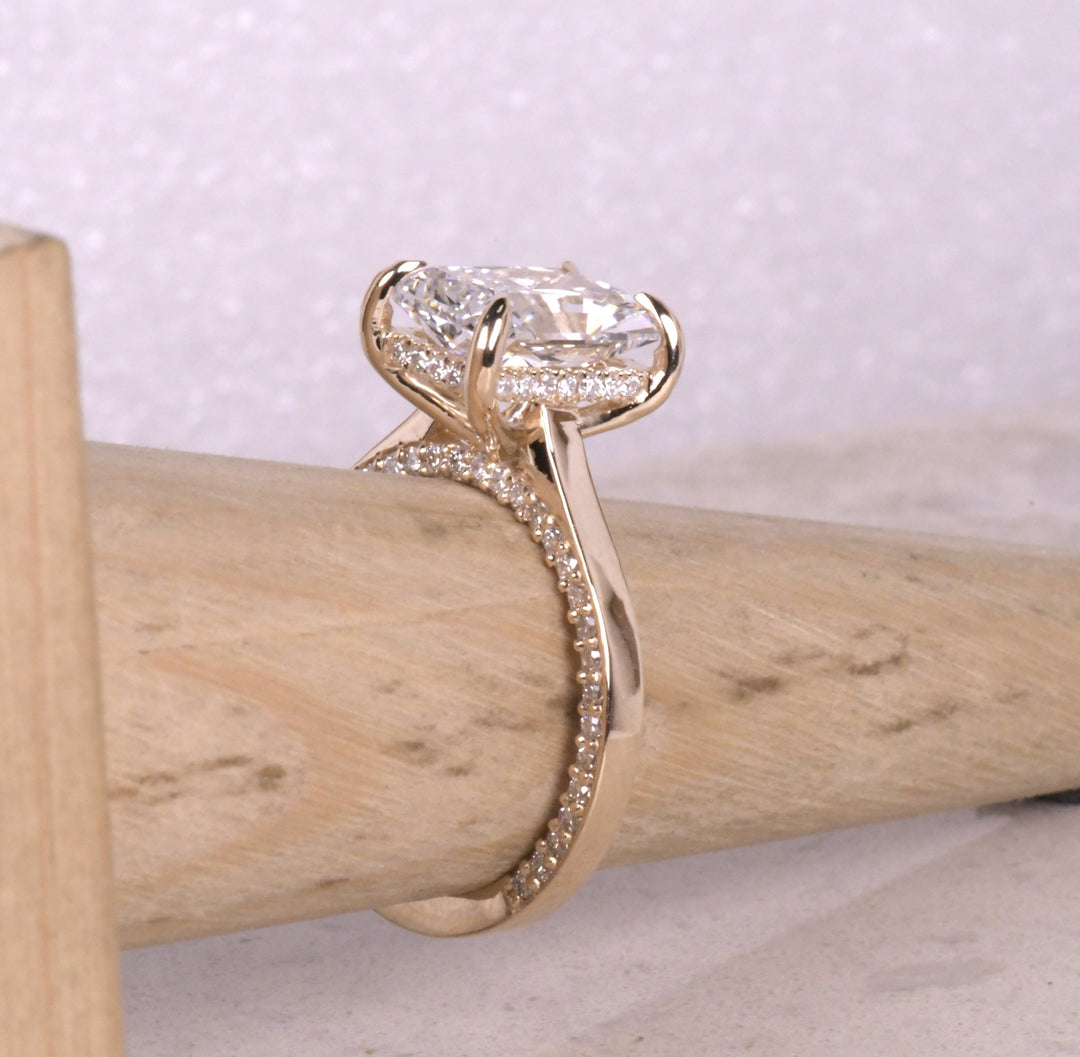 Radiant Cut Lab Diamond Split Shank Pave Accent Ring
