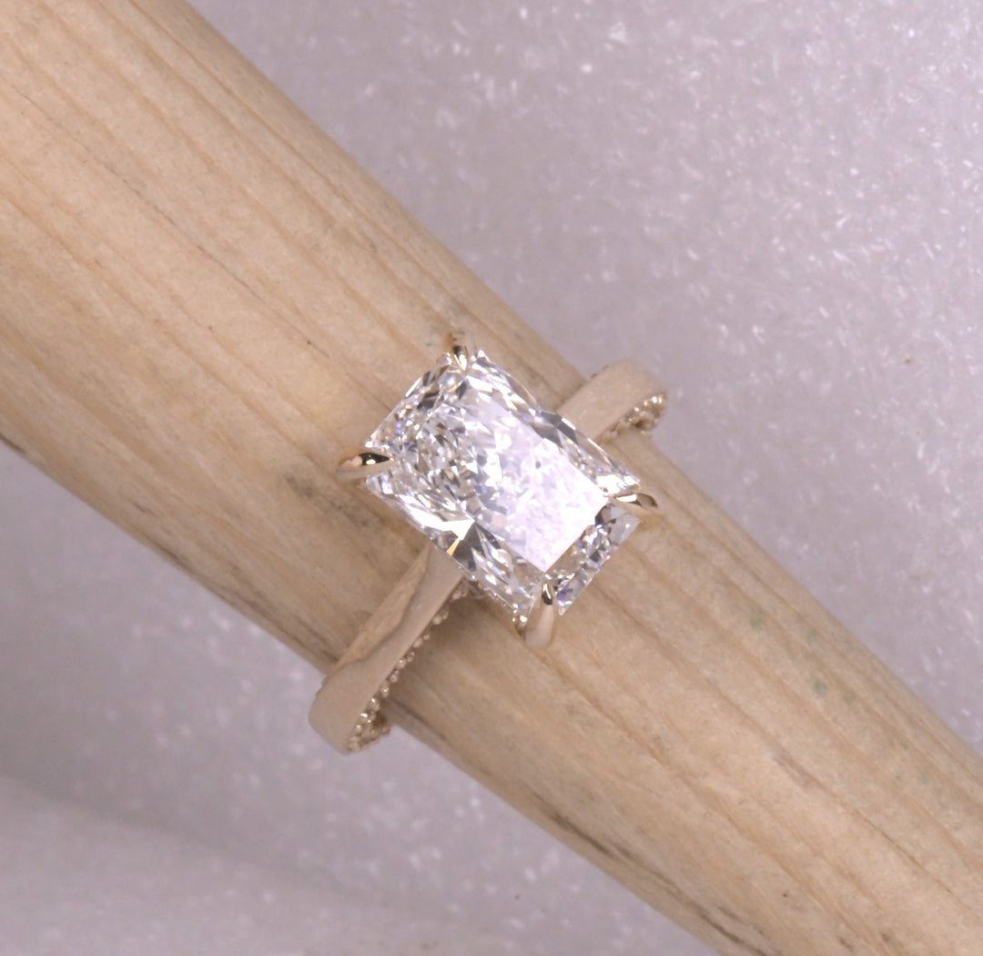 Radiant Cut Lab Diamond Split Shank Pave Accent Ring