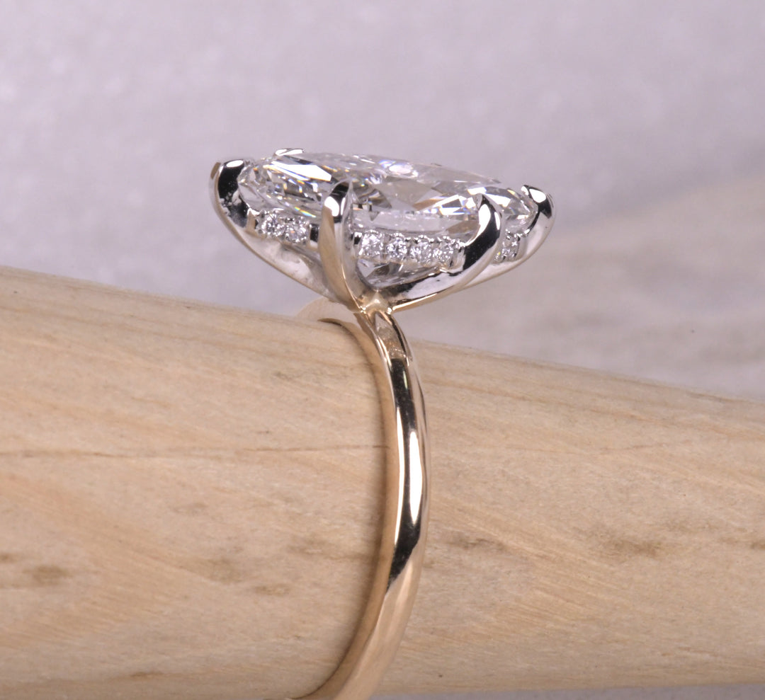 Marquise Cut Lab Diamond Hidden Halo Ring
