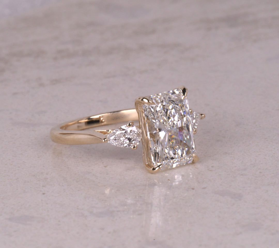 Radiant &amp; Pear 3 Stone Lab Diamond Ring