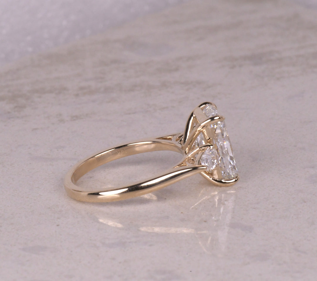 Radiant &amp; Pear 3 Stone Lab Diamond Ring