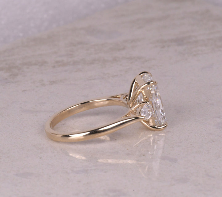 Radiant &amp; Pear 3 Stone Lab Diamond Ring