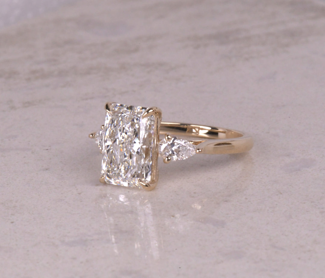 Radiant &amp; Pear 3 Stone Lab Diamond Ring