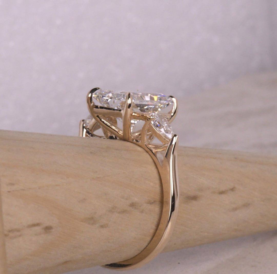 Radiant &amp; Pear 3 Stone Lab Diamond Ring
