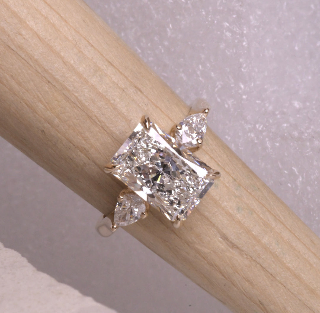 Radiant &amp; Pear 3 Stone Lab Diamond Ring