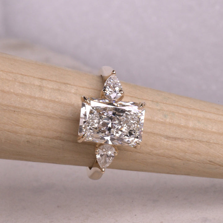 Radiant &amp; Pear 3 Stone Lab Diamond Ring