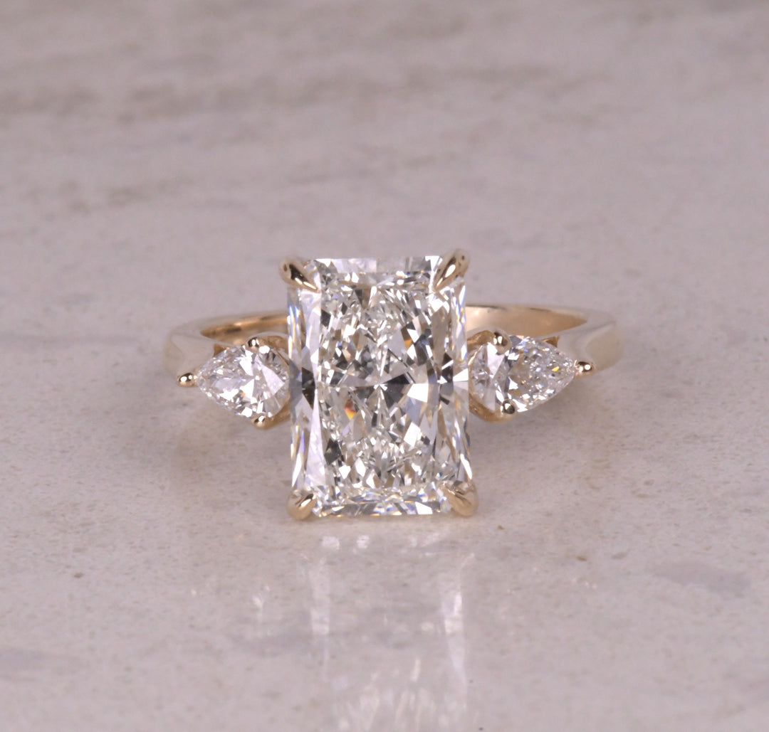 Radiant &amp; Pear 3 Stone Lab Diamond Ring
