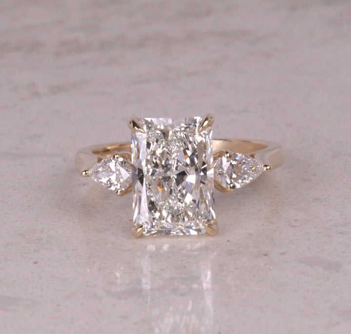 Radiant &amp; Pear 3 Stone Lab Diamond Ring