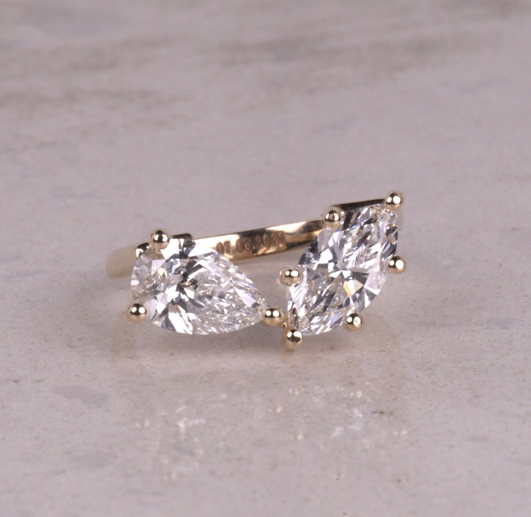 Marquise And Pear Lab Diamond Toi Et Moi Ring