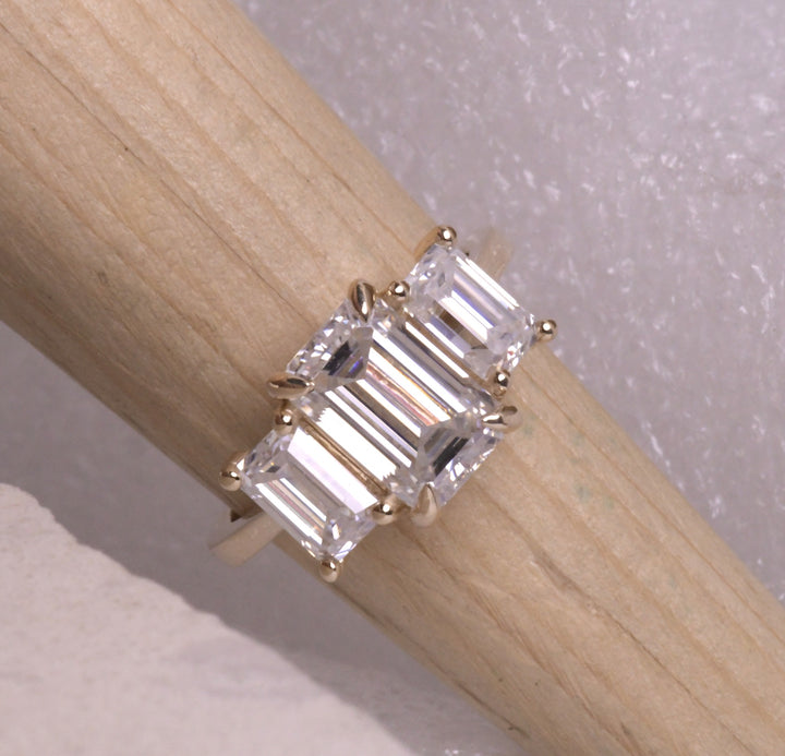 3 Stone Emerald Solitaire Ring