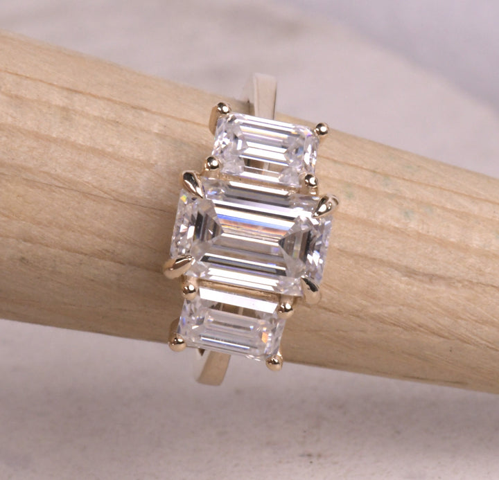 3 Stone Emerald Solitaire Ring
