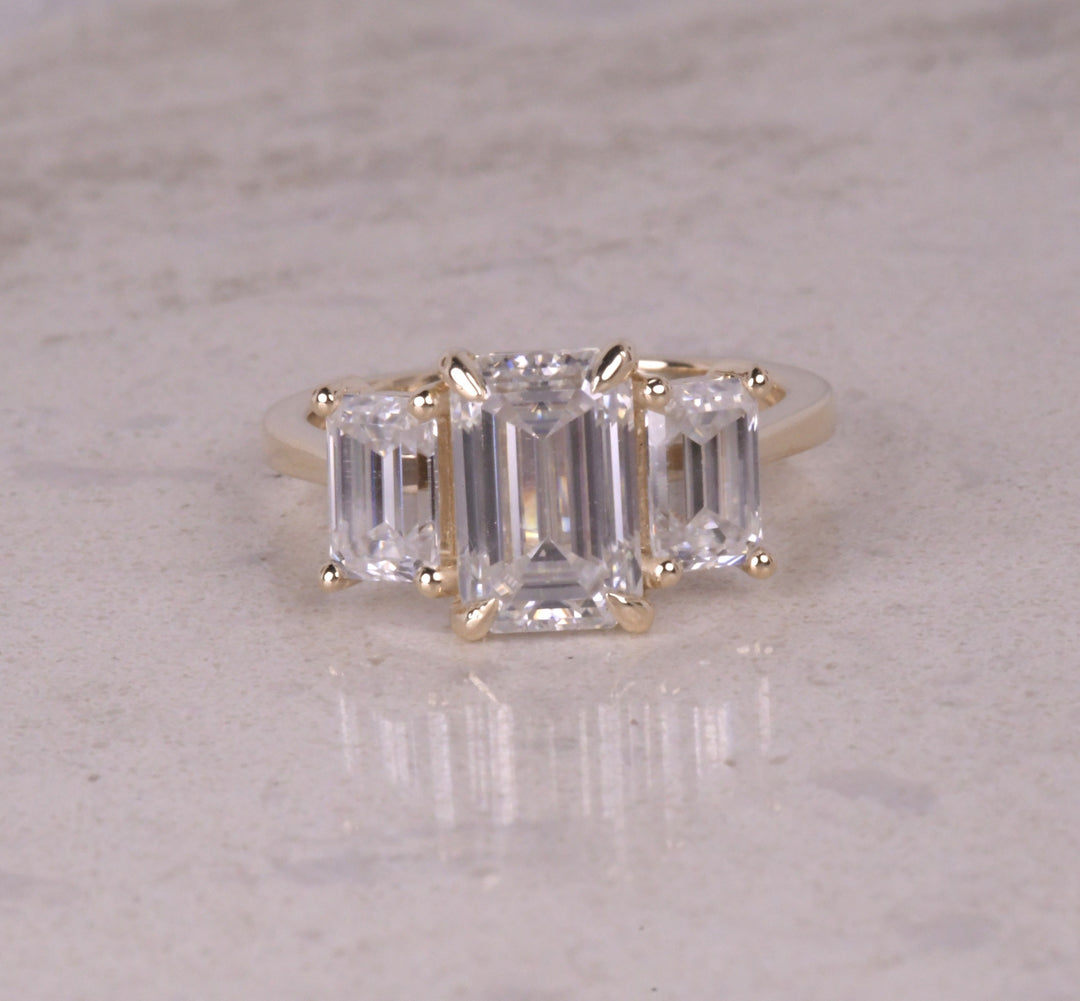 3 Stone Emerald Solitaire Ring