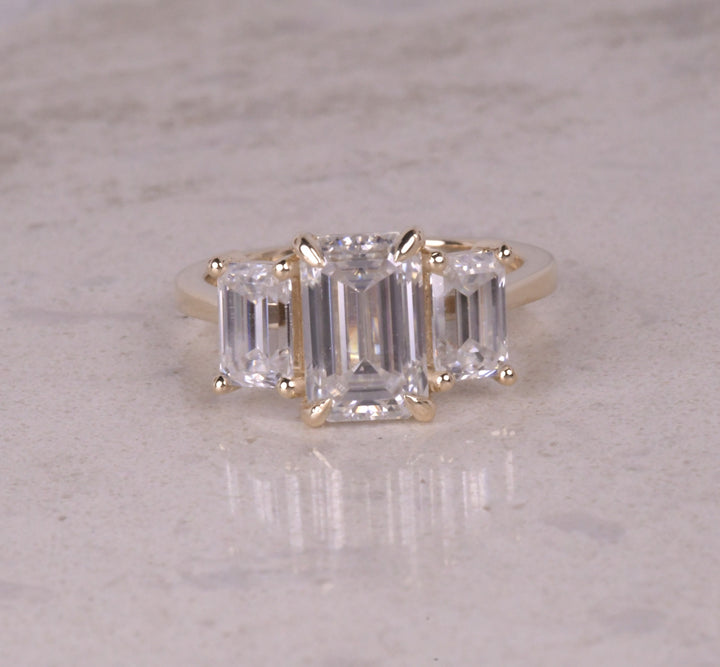 3 Stone Emerald Solitaire Ring