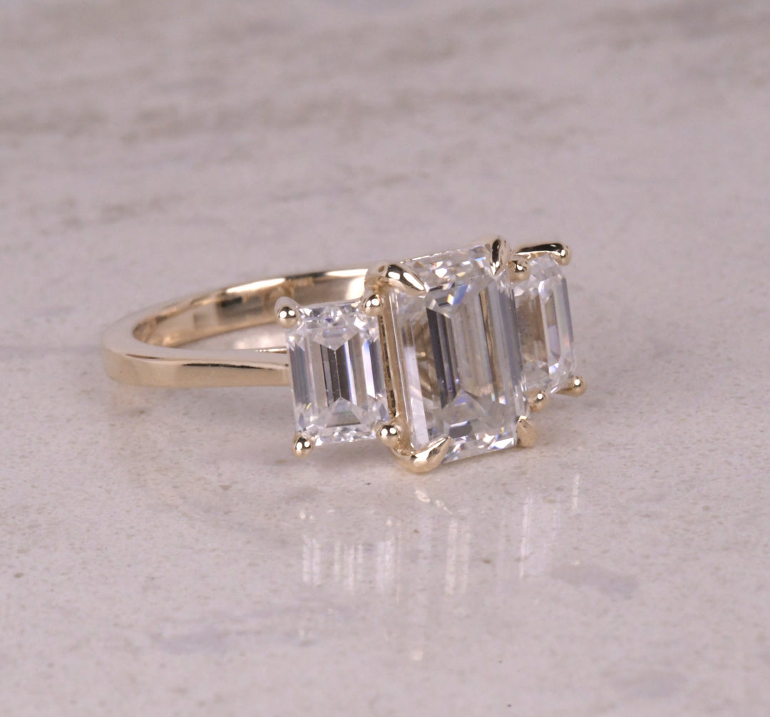 3 Stone Emerald Solitaire Ring