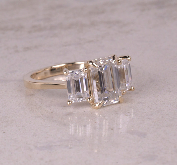3 Stone Emerald Solitaire Ring