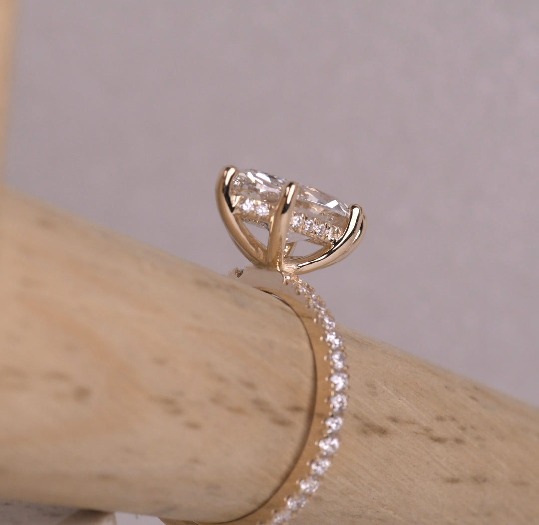Marquise Cut Lab Diamond Hidden Halo Accent Ring