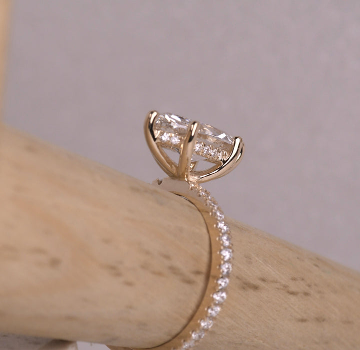 Marquise Cut Lab Diamond Hidden Halo Accent Ring