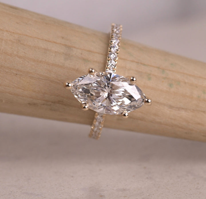 Marquise Cut Lab Diamond Hidden Halo Accent Ring